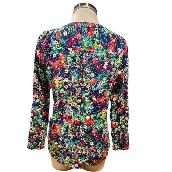 Talbots Popover Long Sleeve Floral Top Pin Tuck Collar Size Petite Medium - Picture 7 of 8